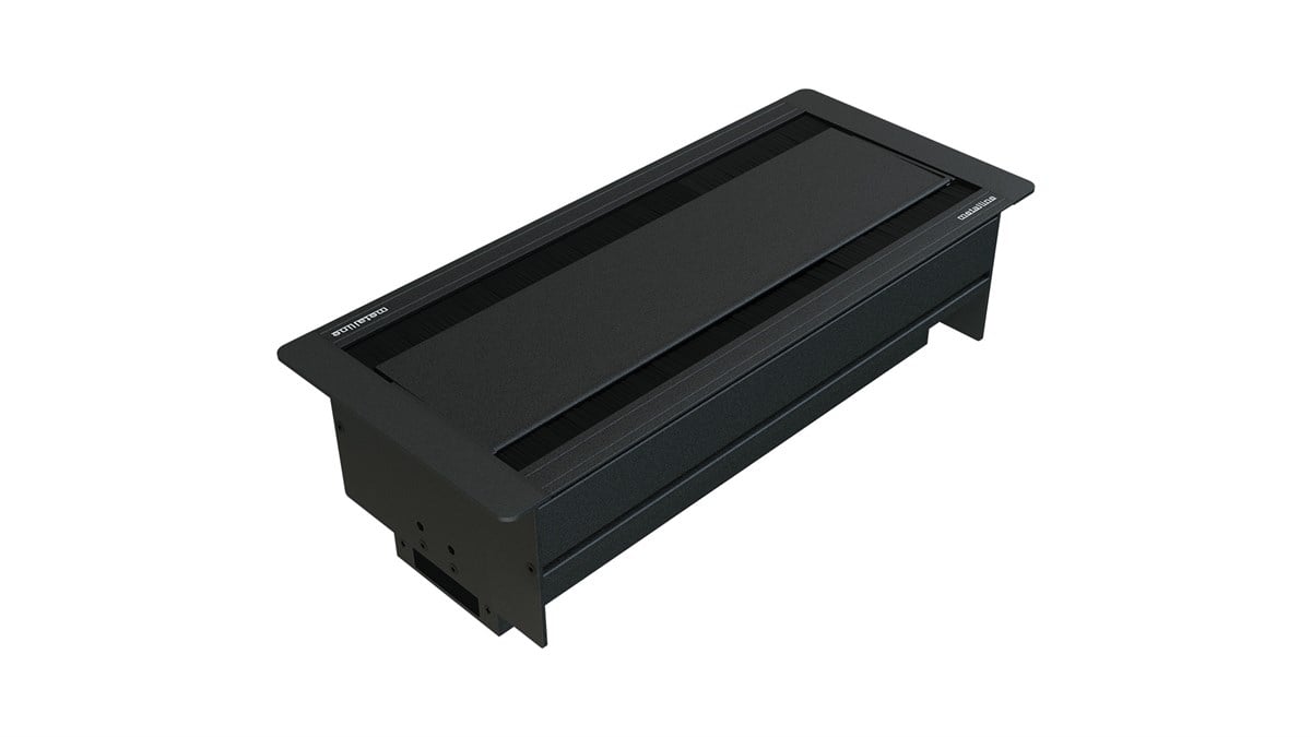 Metalline® Duo-Line Çift Açılır Fırçalı Priz Kutusu USB-UPS-CAT6/3 - Siyah
