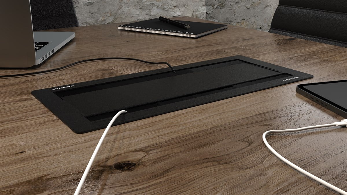 Metalline® Duo-Line Çift Açılır Fırçalı Priz Kutusu USB-UPS-CAT6/3 - Siyah