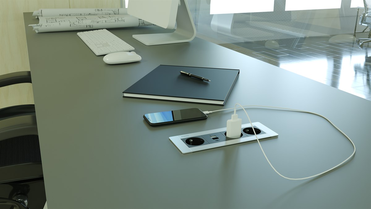 Metalline® Flat-Line Kapaksız Gömme Masaüstü Priz Kutusu USB-A / USB-C - Eloksal