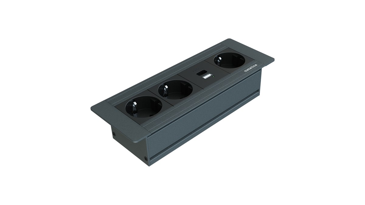 Metalline® Flat-Line Kapaksız Gömme Masaüstü Priz Kutusu USB-A / USB-C - Antrasit