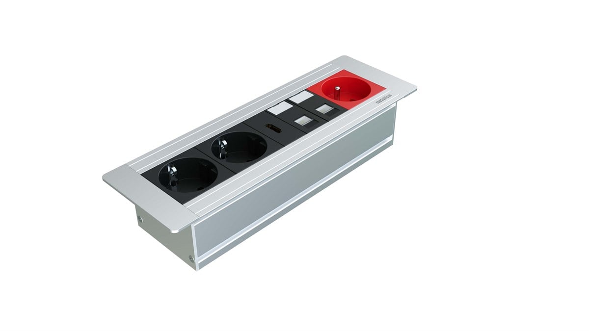 Metalline® Flat-Line Kapaksız Gömme Masaüstü Priz Kutusu HDMI-UPS-CAT6/3 - Eloksal