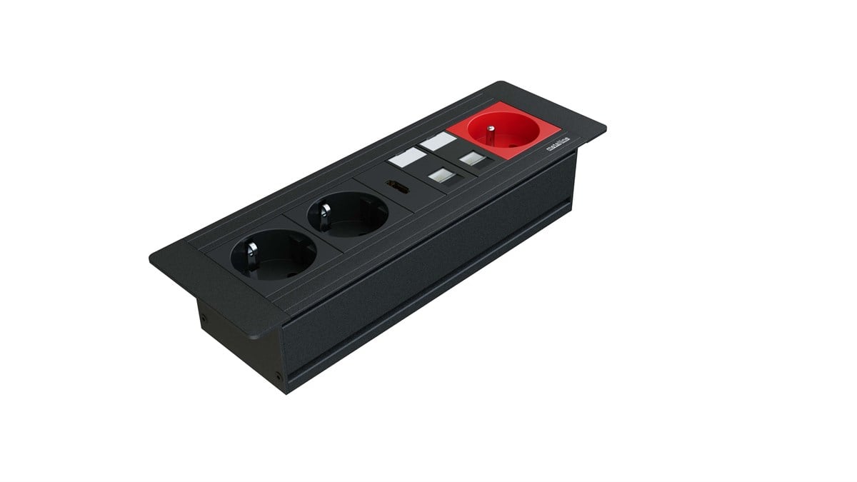 Metalline® Flat-Line Kapaksız Gömme Masaüstü Priz Kutusu HDMI-UPS-CAT6/3 - Siyah
