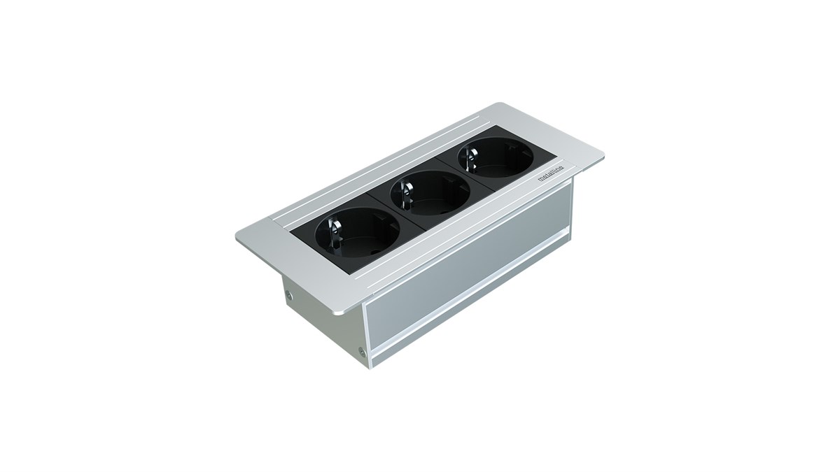 Metalline® Flat-Line Kapaksız Gömme Masaüstü Priz Kutusu - Eloksal