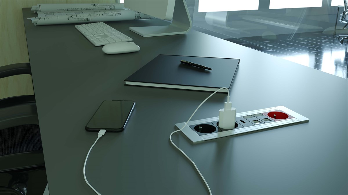 Metalline® Flat-Line Kapaksız Gömme Masaüstü Priz Kutusu HDMI-UPS-CAT6/3 - Eloksal