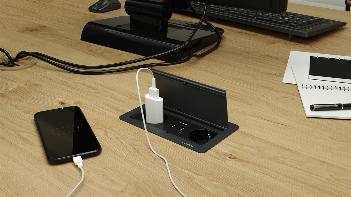 Metalline® Klip-Line Bas-Aç Priz Sistemi USB - Antrasit