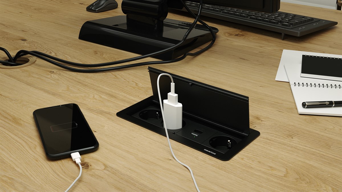 Metalline® Klip-Line Bas-Aç Priz Sistemi USB-A / USB-C - Siyah