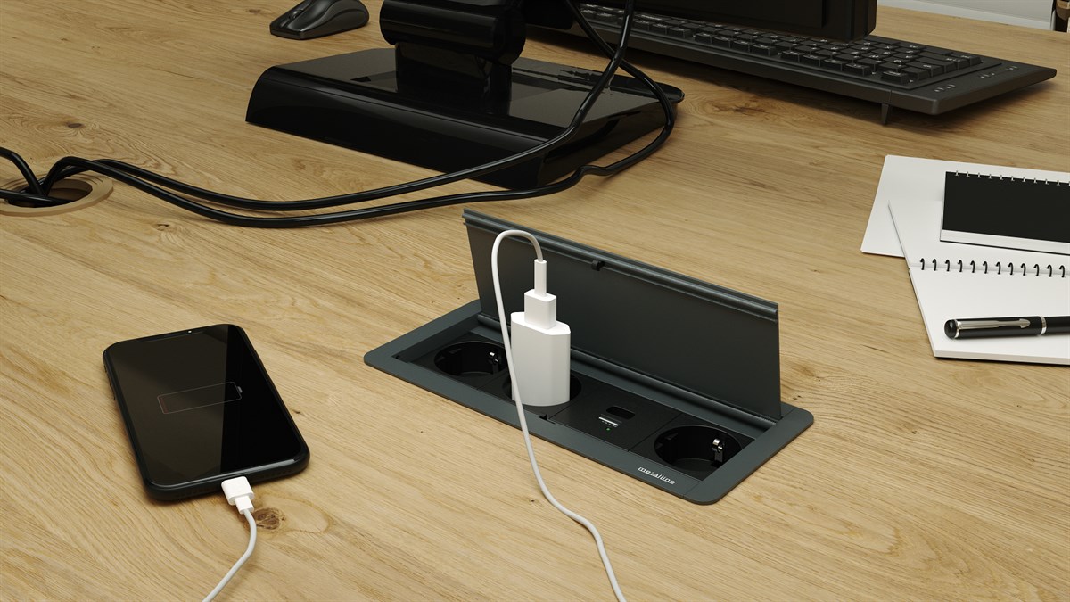 Metalline® Klip-Line Bas-Aç Priz Sistemi USB-A / USB-C - Antrasit