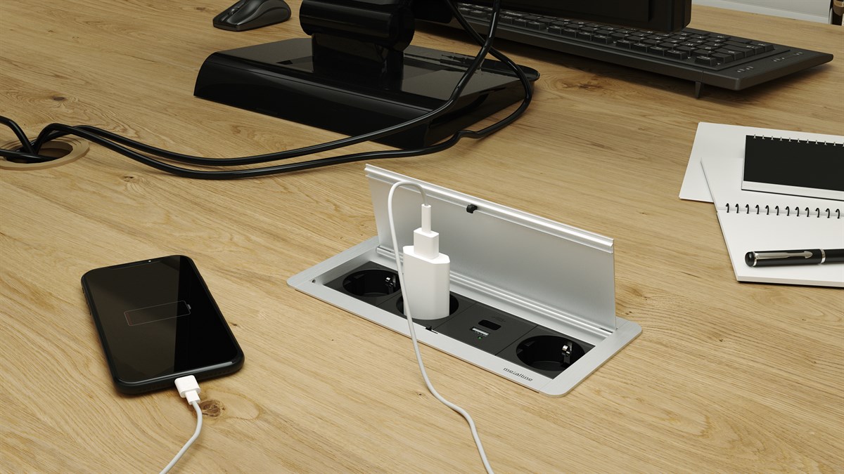 Metalline® Klip-Line Bas-Aç Priz Sistemi USB-A / USB-C - Natürel Eloksal