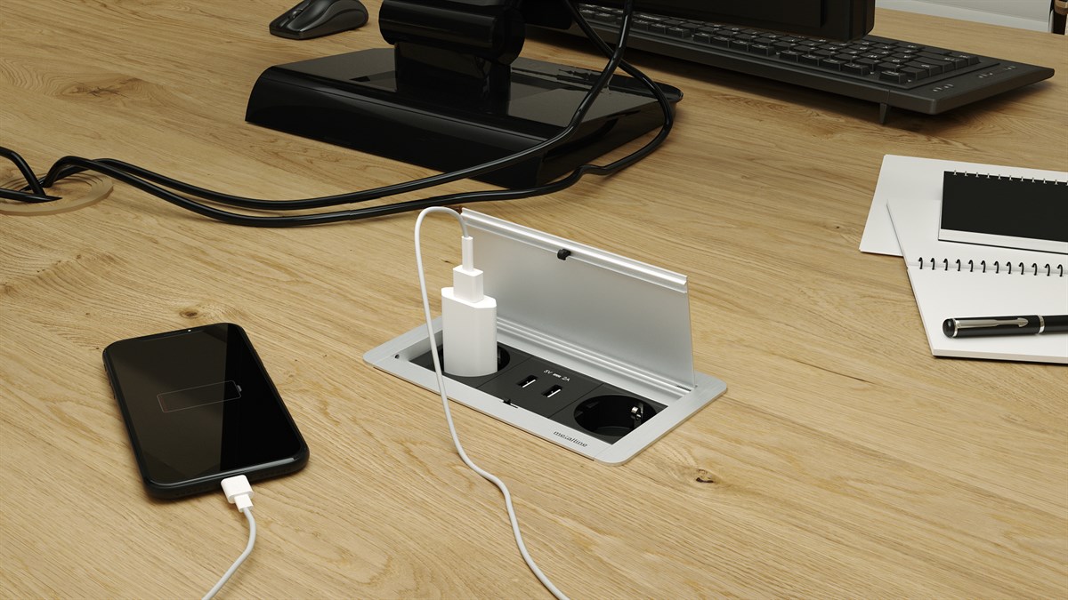 Metalline® Klip-Line Bas-Aç Priz Sistemi USB - Natürel Eloksal
