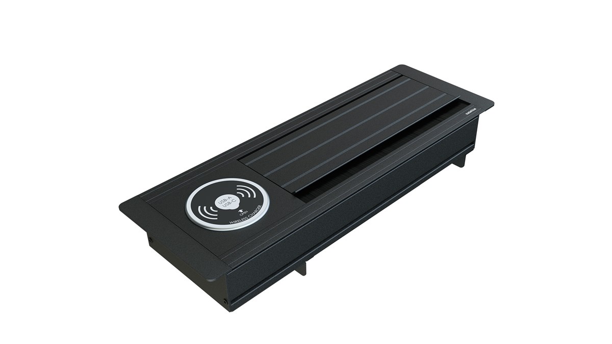 Metalline® Max-Line Kablosuz Şarjlı Masaüstü Priz Kutusu USB - Siyah