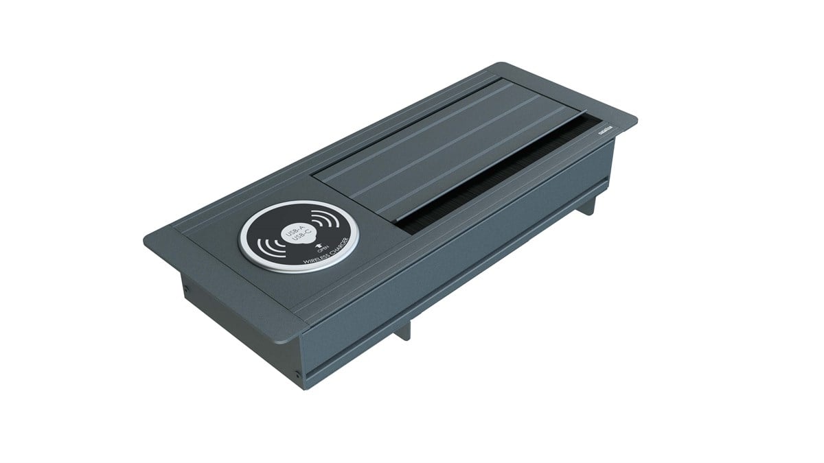Metalline® Max-Line Kablosuz Şarjlı Masaüstü Priz Kutusu USB-HDMI-CAT6/3 - Antrasit