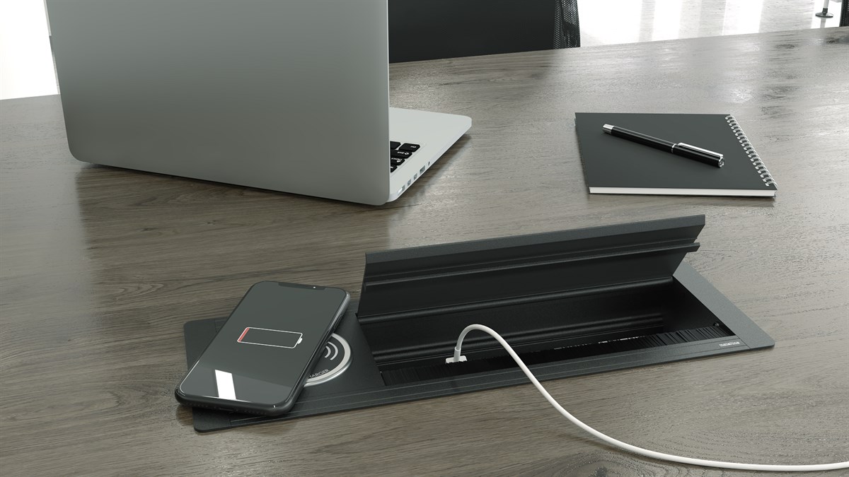 Metalline® Max-Line Kablosuz Şarjlı Masaüstü Priz Kutusu USB - Siyah