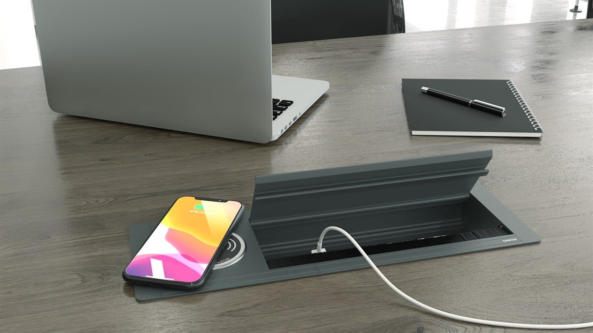 Metalline® Max-Line Kablosuz Şarjlı Masaüstü Priz Kutusu USB - Antrasit