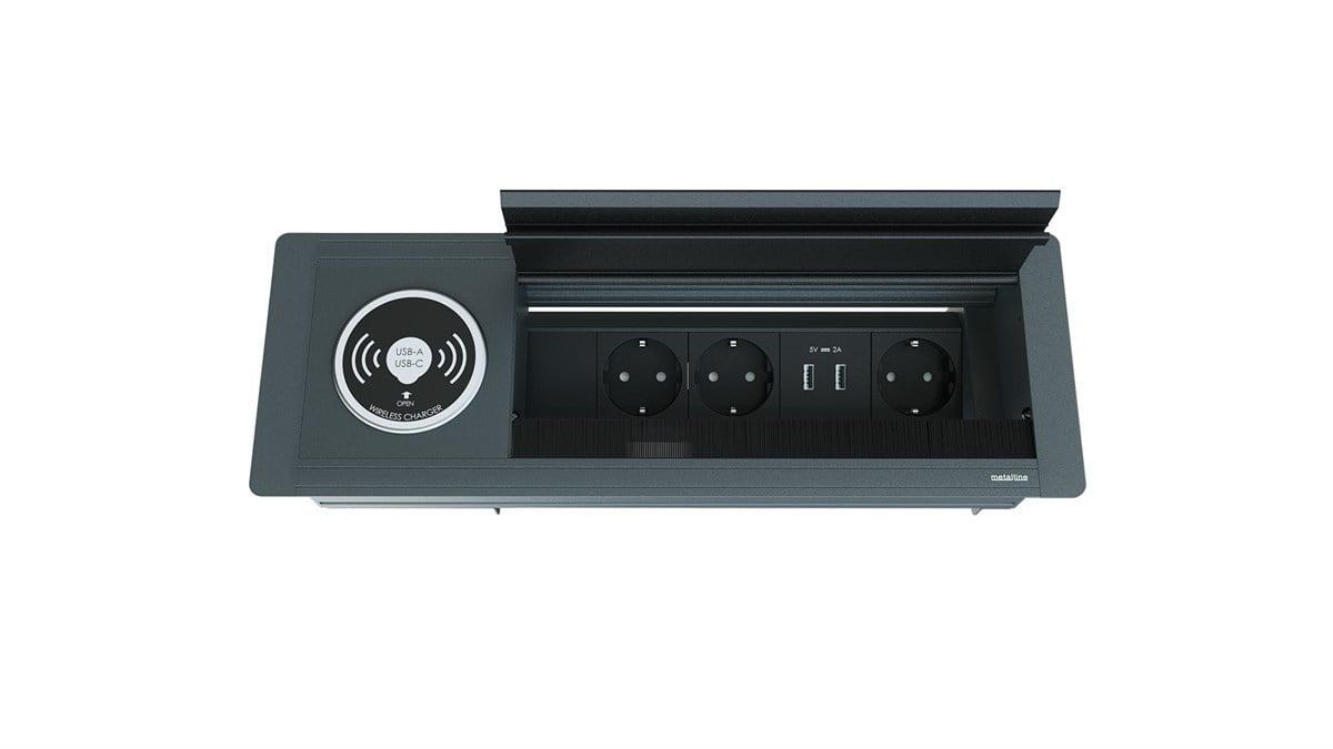 Metalline® Max-Line Kablosuz Şarjlı Masaüstü Priz Kutusu USB - Antrasit