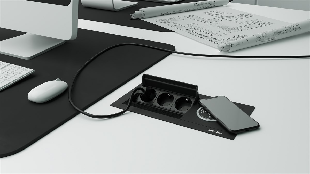 Metalline® Revo-Line Dönmeli Masaüstü Priz Kutusu Wireless - Siyah