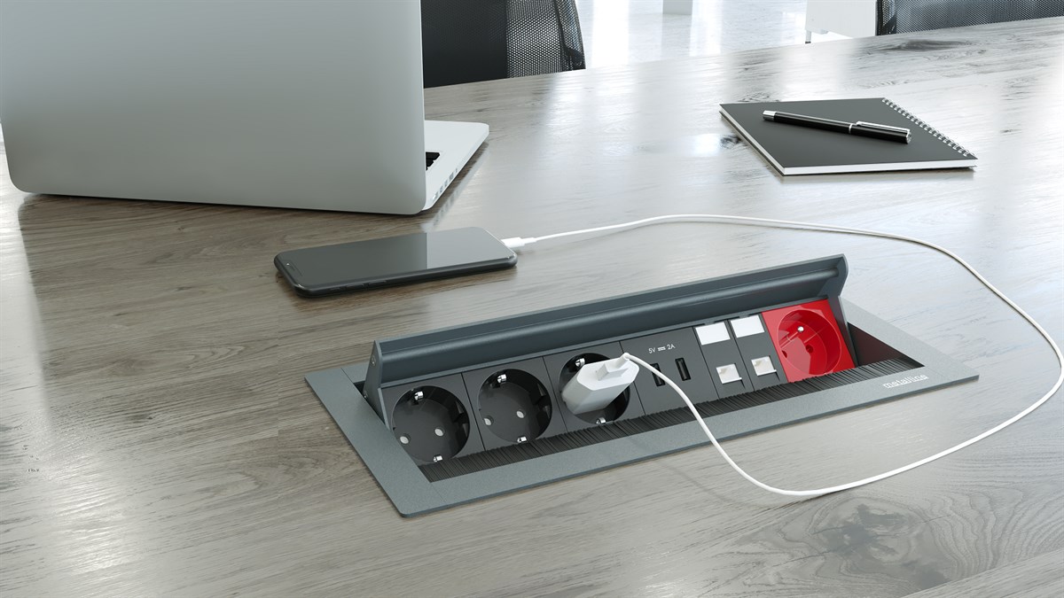 Metalline® Revo-Line Dönmeli Masaüstü Priz Kutusu USB-UPS-CAT6/3 - Antrasit