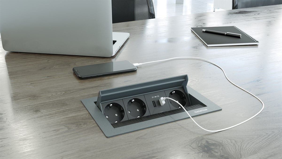 Metalline® Revo-Line Dönmeli Masaüstü Priz Kutusu USB - Antrasit