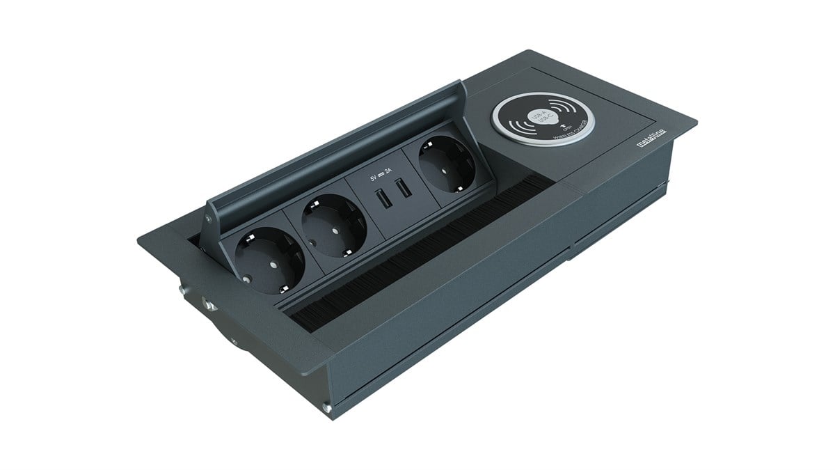 Metalline® Revo-Line Dönmeli Masaüstü Priz Kutusu Wireless USB - Antrasit