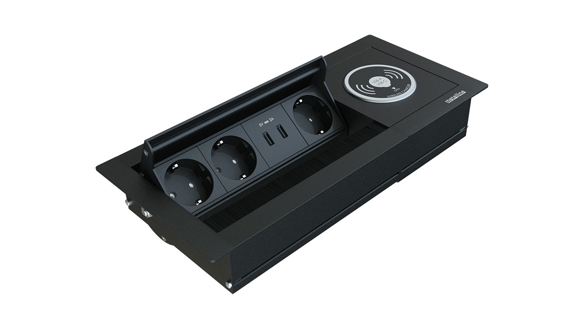 Metalline® Revo-Line Dönmeli Masaüstü Priz Kutusu Wireless USB - Siyah