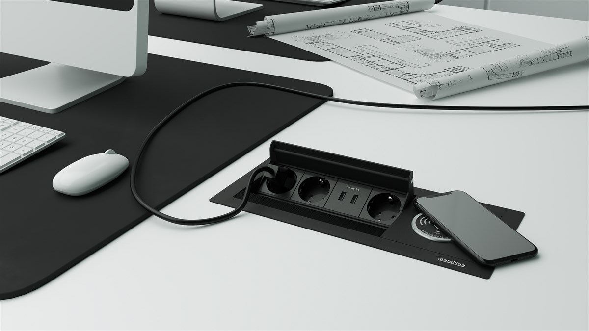 Metalline® Revo-Line Dönmeli Masaüstü Priz Kutusu Wireless USB - Siyah