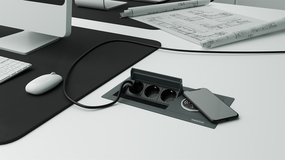 Metalline® Revo-Line Dönmeli Masaüstü Priz Kutusu Wireless - Antrasit