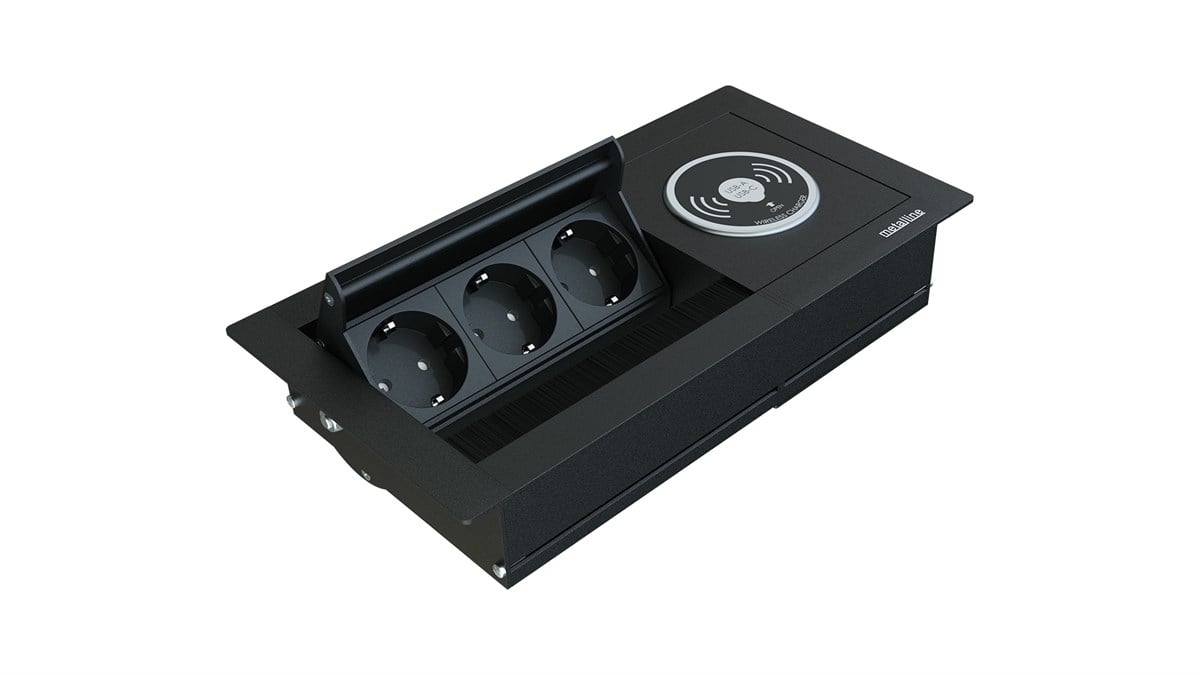 Metalline® Revo-Line Dönmeli Masaüstü Priz Kutusu Wireless - Siyah