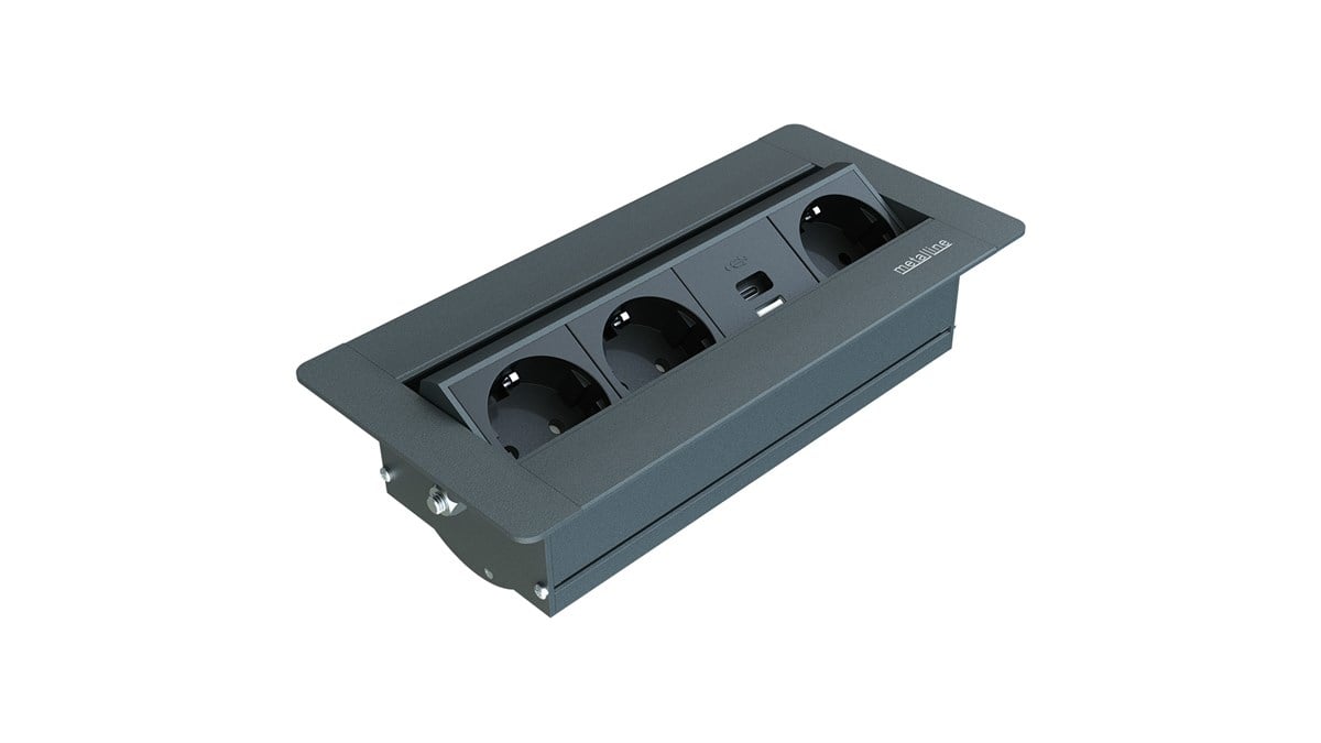 Metalline® Sole-Line Dönmeli Masaüstü Priz Kutusu USB-A / USB-C - Antrasit