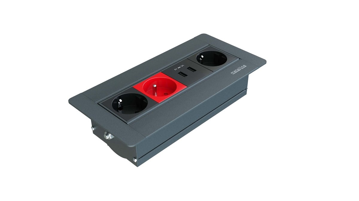 Metalline® Sole-Line Dönmeli Masaüstü Priz Kutusu UPS / USB - Antrasit