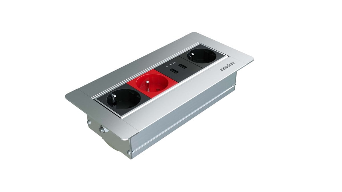 Metalline® Sole-Line Dönmeli Masaüstü Priz Kutusu UPS / USB - Eloksal