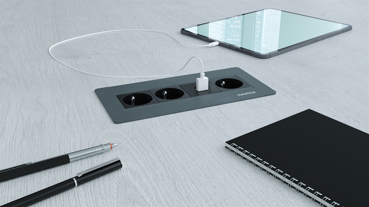 Metalline® Sole-Line Dönmeli Masaüstü Priz Kutusu USB-A / USB-C - Antrasit