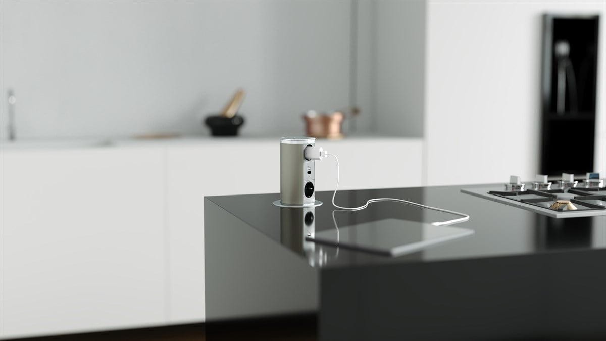 Metalline® Tower-Line Bas-Aç Masaüstü Priz Kutusu USB-A , USB-C - Gümüş