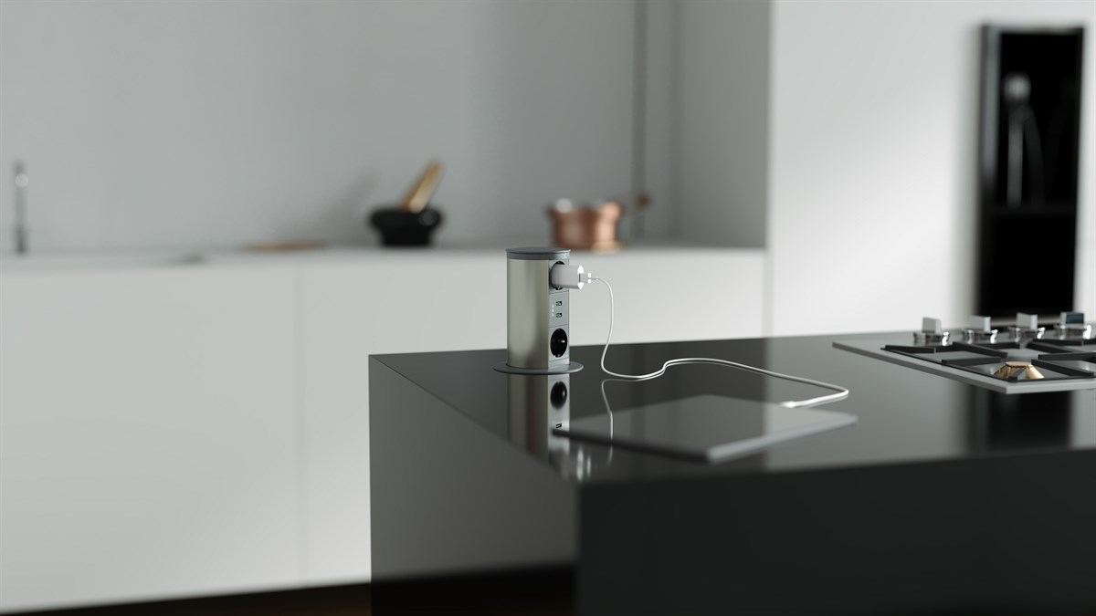 Metalline® Tower-Line Bas-Aç Masaüstü Priz Kutusu USB - Antrasit