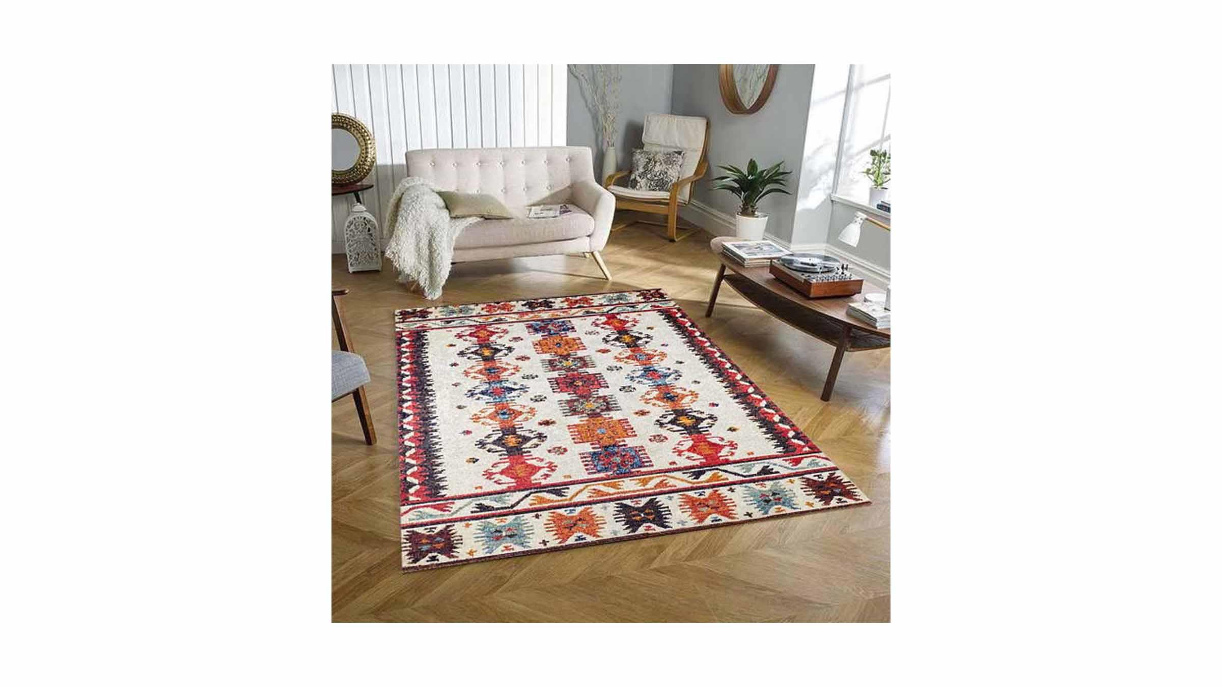 Piksel Halı Beyaz Renkli Geometrik Desen Dijital Baskı Halı