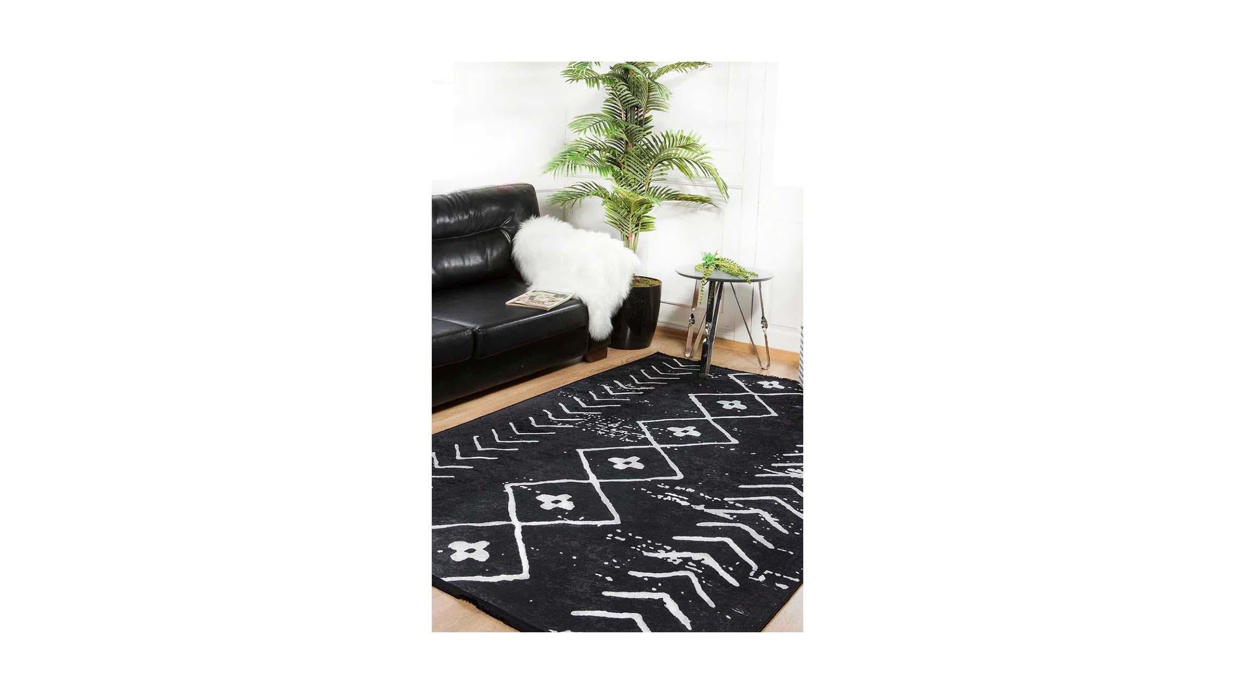 Piksel Halı Siyah Geometrik Dijital Baskı Halı