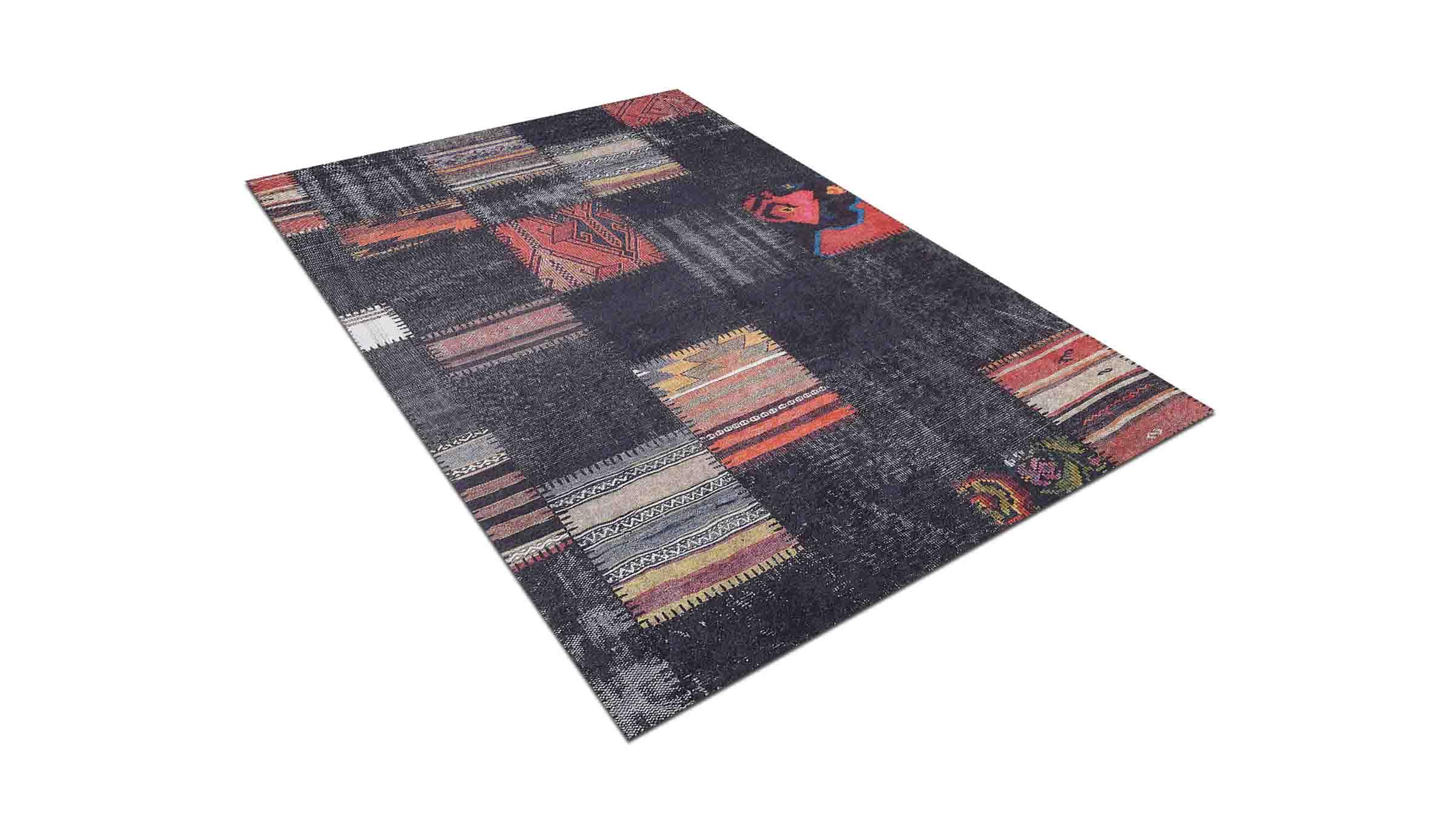 Piksel Halı Siyah Patchwork Desen Dijital Baskı Halı