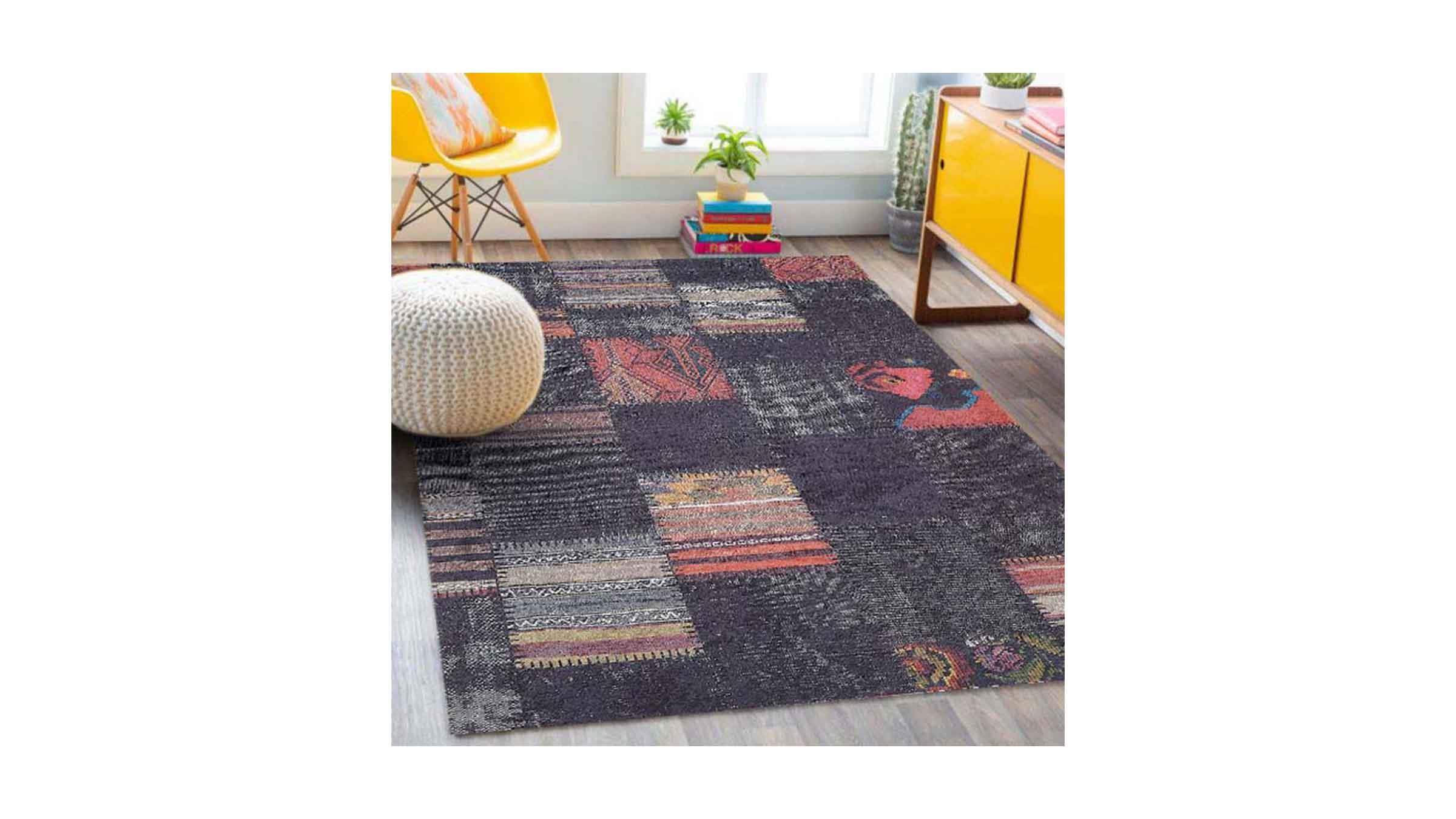 Piksel Halı Siyah Patchwork Desen Dijital Baskı Halı