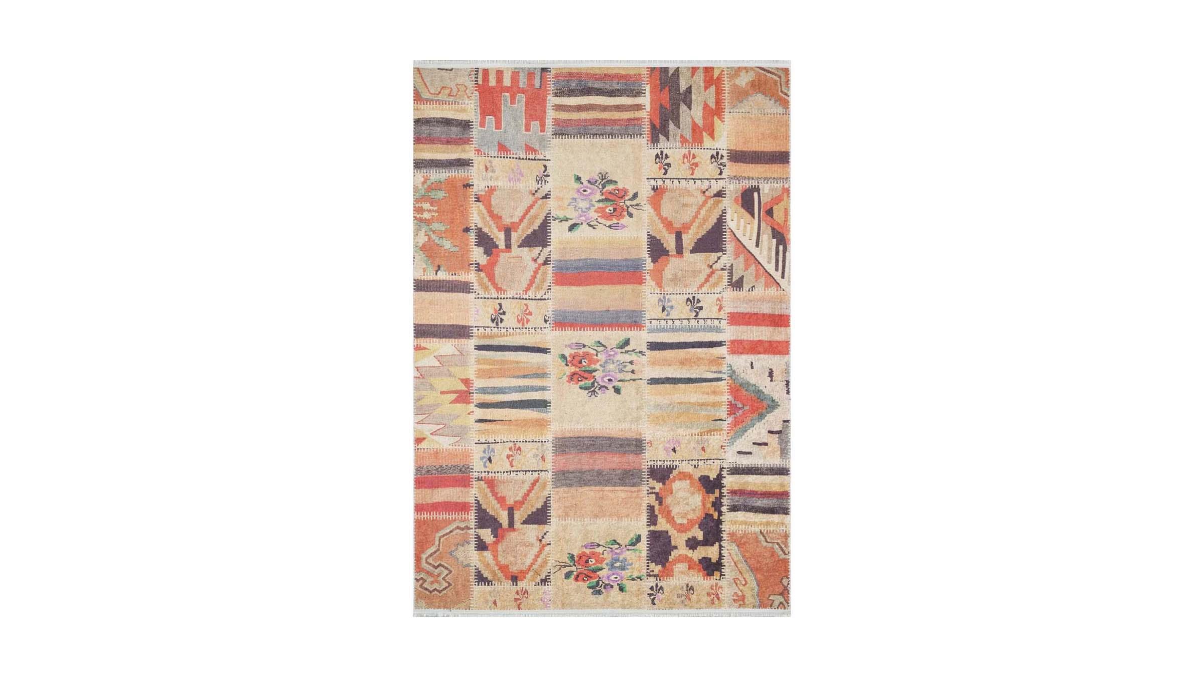 Piksel Halı Turuncu Patchwork Desen Dijital Baskı Halı