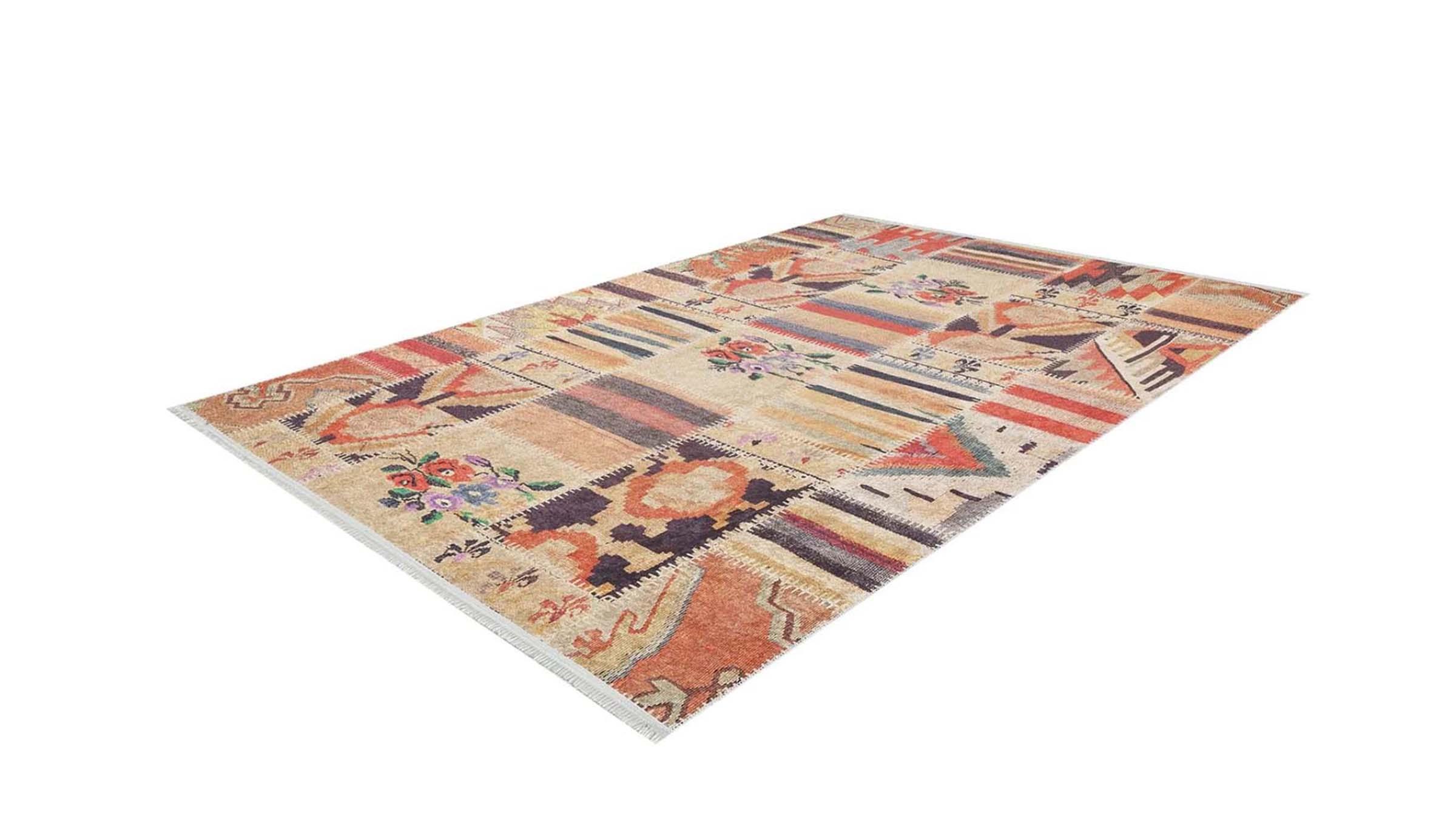 Piksel Halı Turuncu Patchwork Desen Dijital Baskı Halı