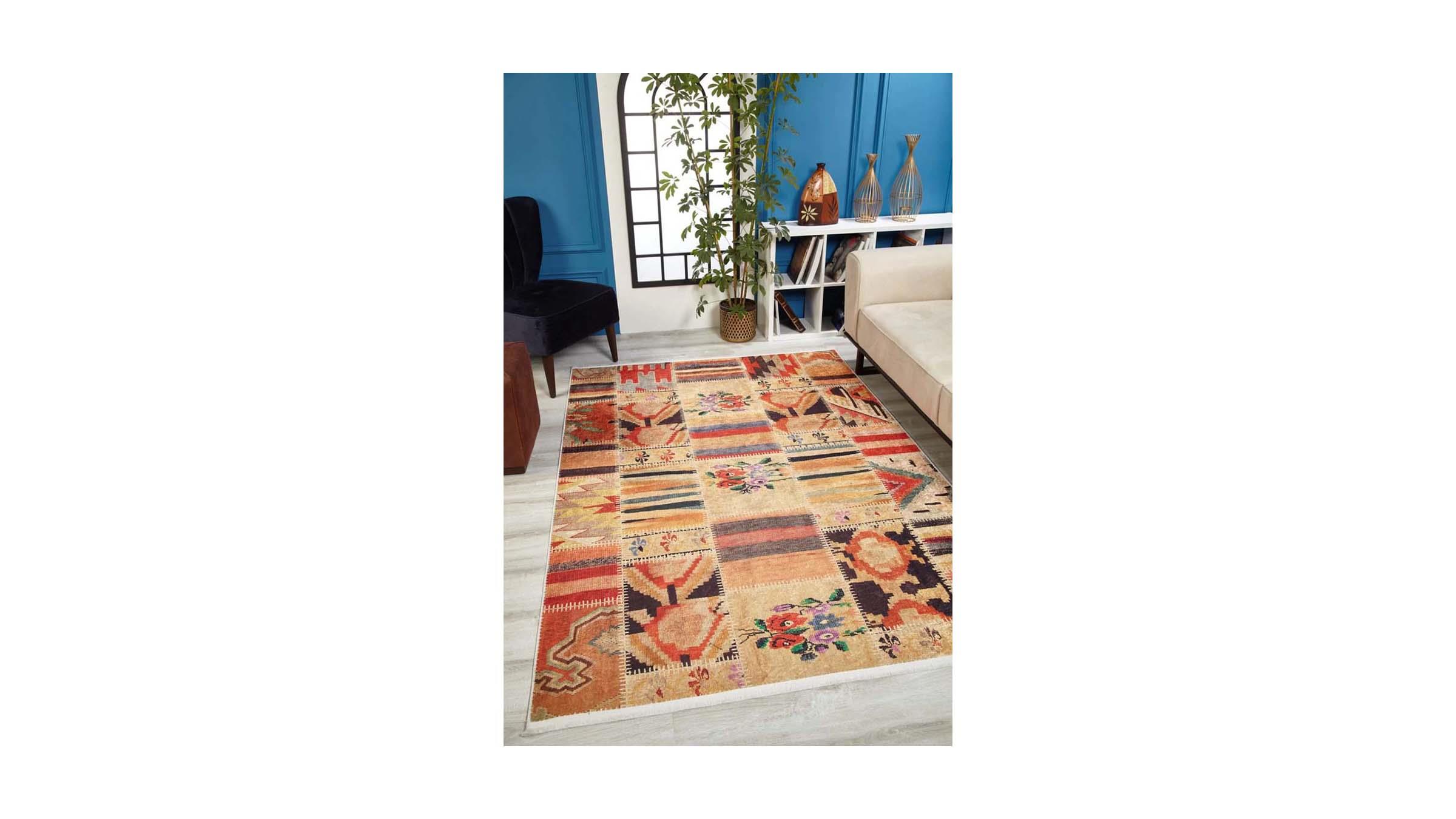 Piksel Halı Turuncu Patchwork Desen Dijital Baskı Halı