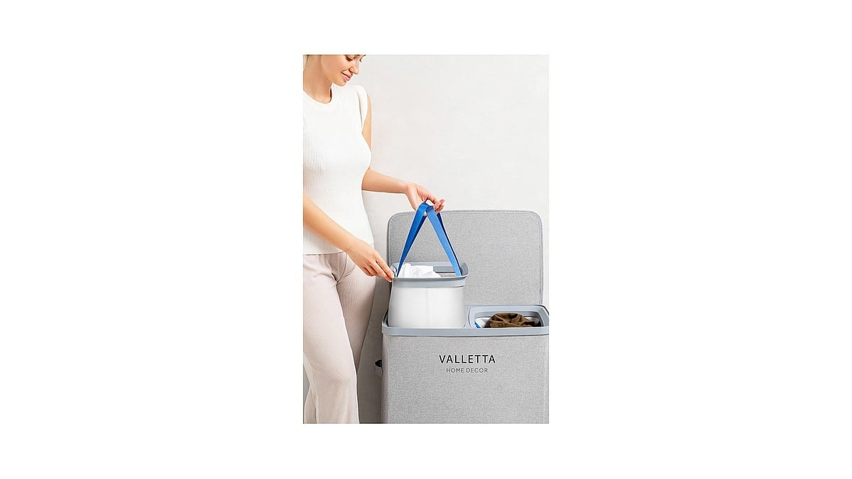 VALETTA PALOMA 100L Çift Bölmeli Çamaşır Sepeti - Açık Gri