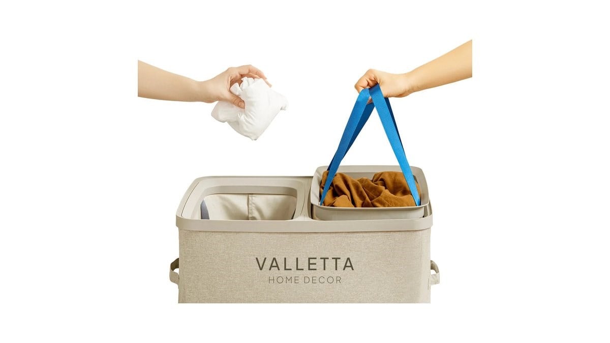VALETTA PALOMA 100L Çift Bölmeli Çamaşır Sepeti - Kapuçino Bej