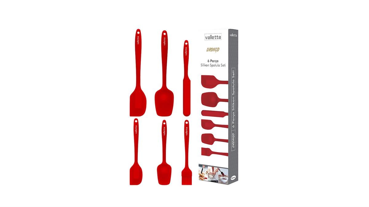 Valletta VLT1018 Drongo 6 Parça Silikon Spatula Seti - Kırmızı