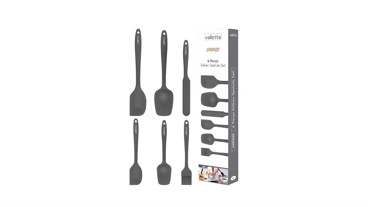 Valletta VLT1020 Drongo 6 Parça Silikon Spatula Seti - Gri