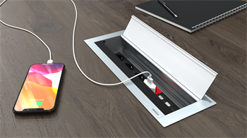 Metalline® Cap-Line Fırçalı Kapaklı Masaüstü Priz Sistemi UPS-USB-CAT6 / 3 - Natürel Eloksal