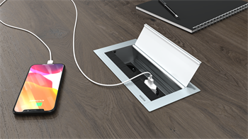 Metalline® Cap-Line Fırçalı Kapaklı Masaüstü Priz Sistemi USB-A / USB-C - Natürel Eloksal
