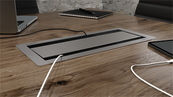 Metalline® Duo-Line Çift Açılır Fırçalı Priz Kutusu USB-UPS-CAT6/3 - Eloksal