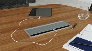Metalline® Fix-Line Fırçalı Kapaklı Masaüstü Priz Kutusu USB-UPS-CAT6/3 - Natürel Eloksal