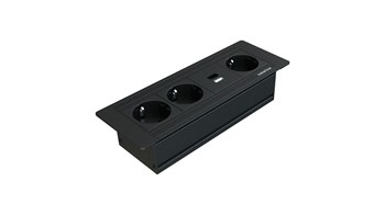 Metalline® Flat-Line Kapaksız Gömme Masaüstü Priz Kutusu USB-A / USB-C - Siyah