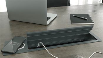 Metalline® Max-Line Kablosuz Şarjlı Masaüstü Priz Kutusu  UPS-USB-CAT6/3 - Antrasit