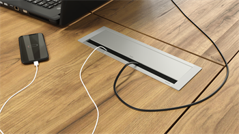 Metalline® Push-Line Bas-Aç Masaüstü Priz Kutusu USB-UPS-CAT 6/3 - Natürel Eloksal